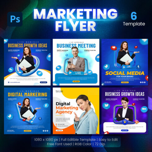 Digital Marketing and Corporate Social Media Promotion for Instagram Post Template 3D Set main cover.