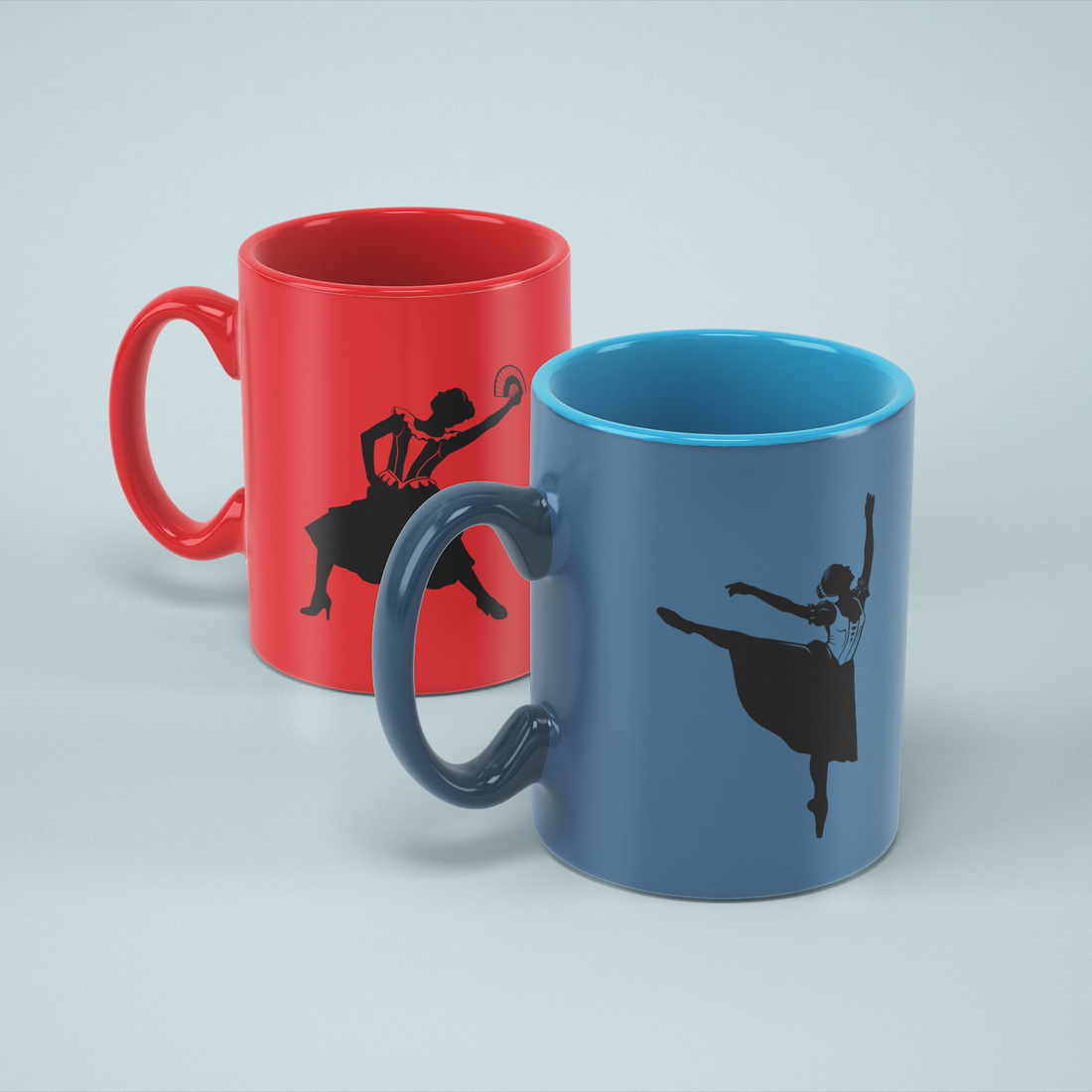 Two mugs with dancing women.