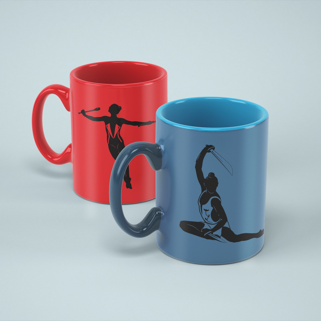 Two mugs with gymnasts.
