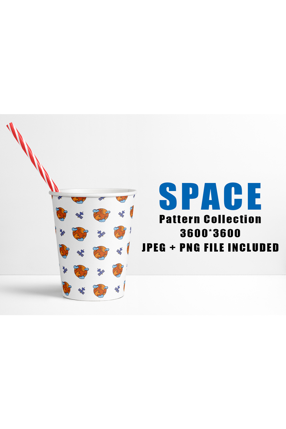 Image of a paper cup with wonderful patterns on the theme of space