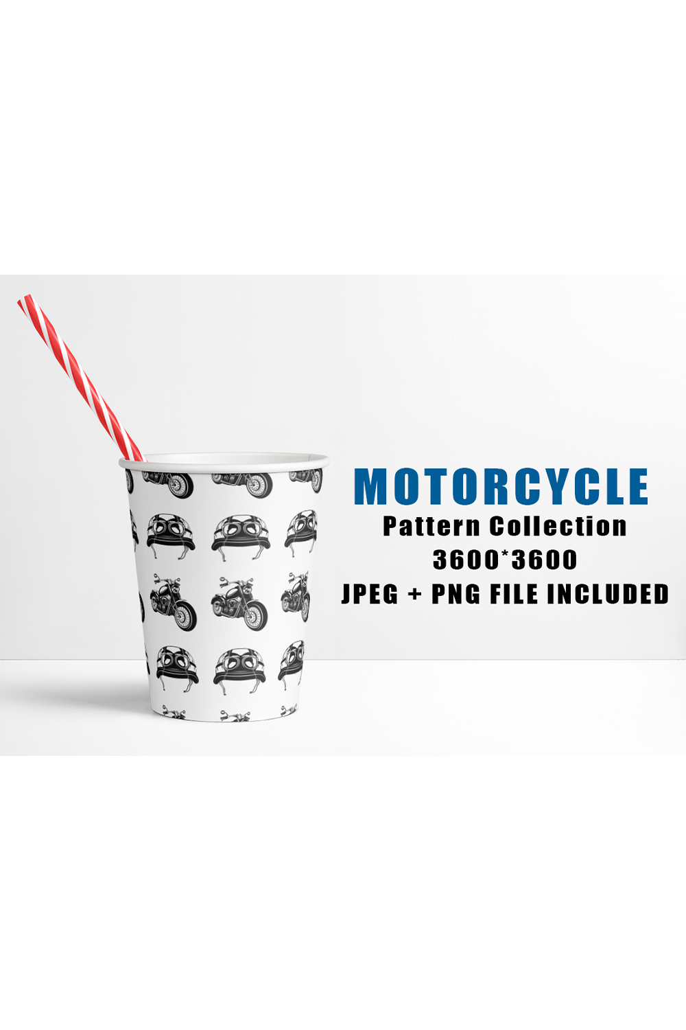 Image of a paper cup with unique motorcycle patterns