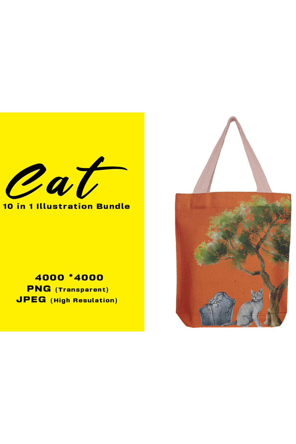 Image of a bag with a unique print with a cat