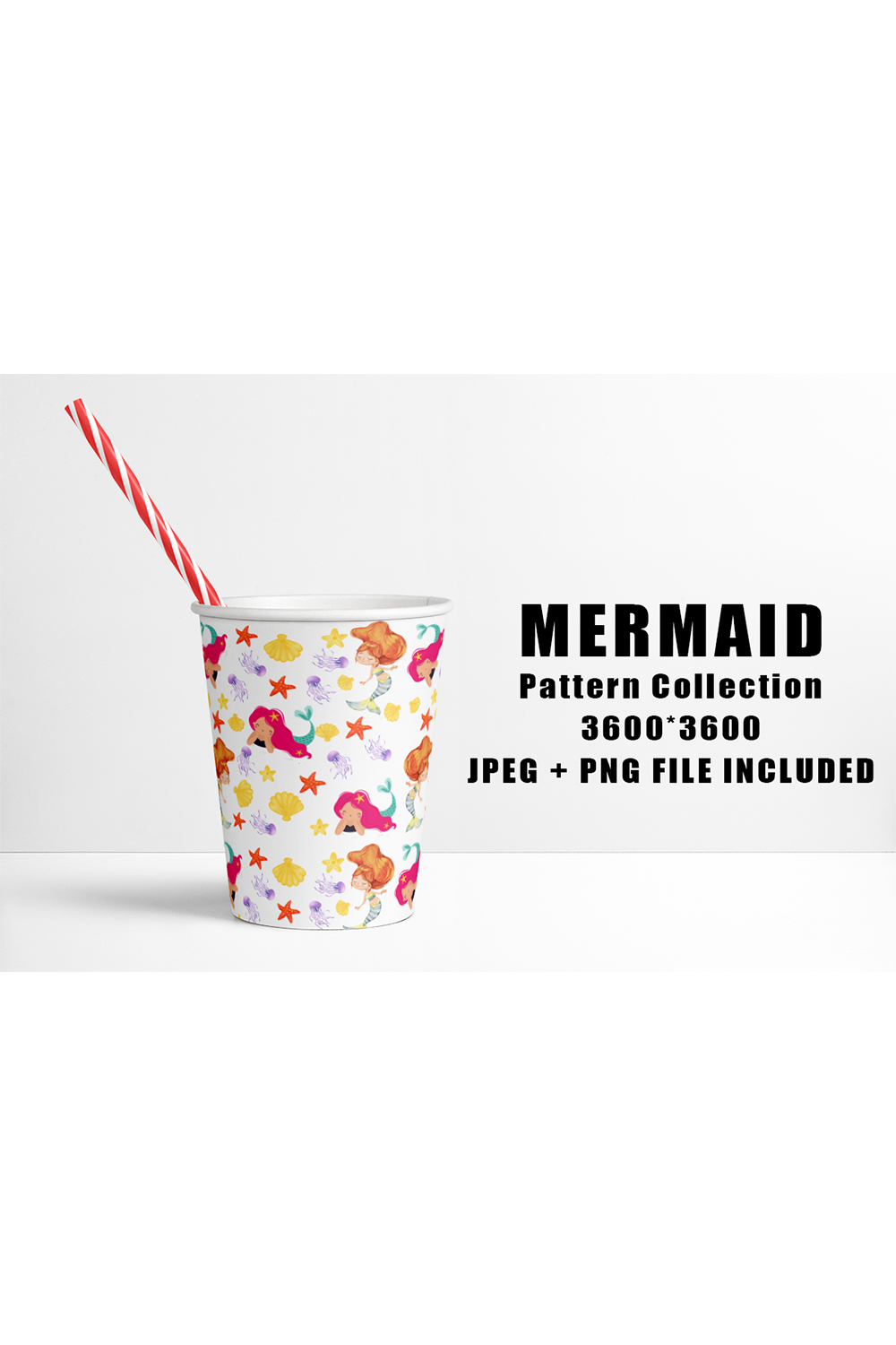 Image of a paper cup with elegant patterns with a little mermaid