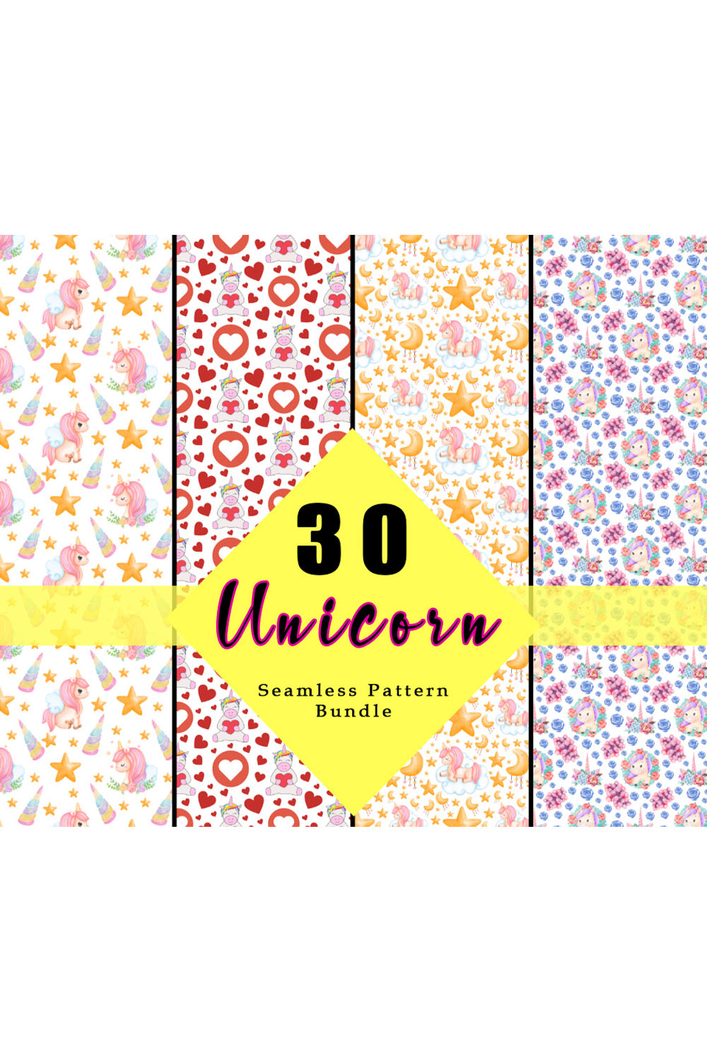 A pack of images of gorgeous patterns with unicorns