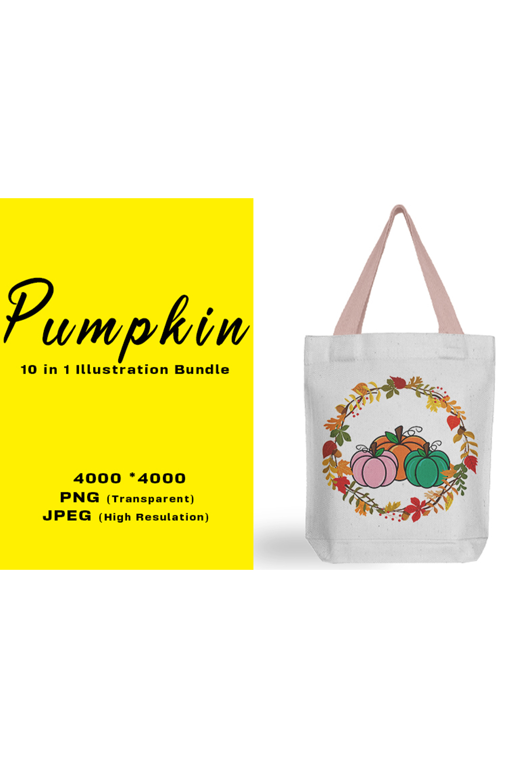 Image of a bag with a beautiful print with pumpkins