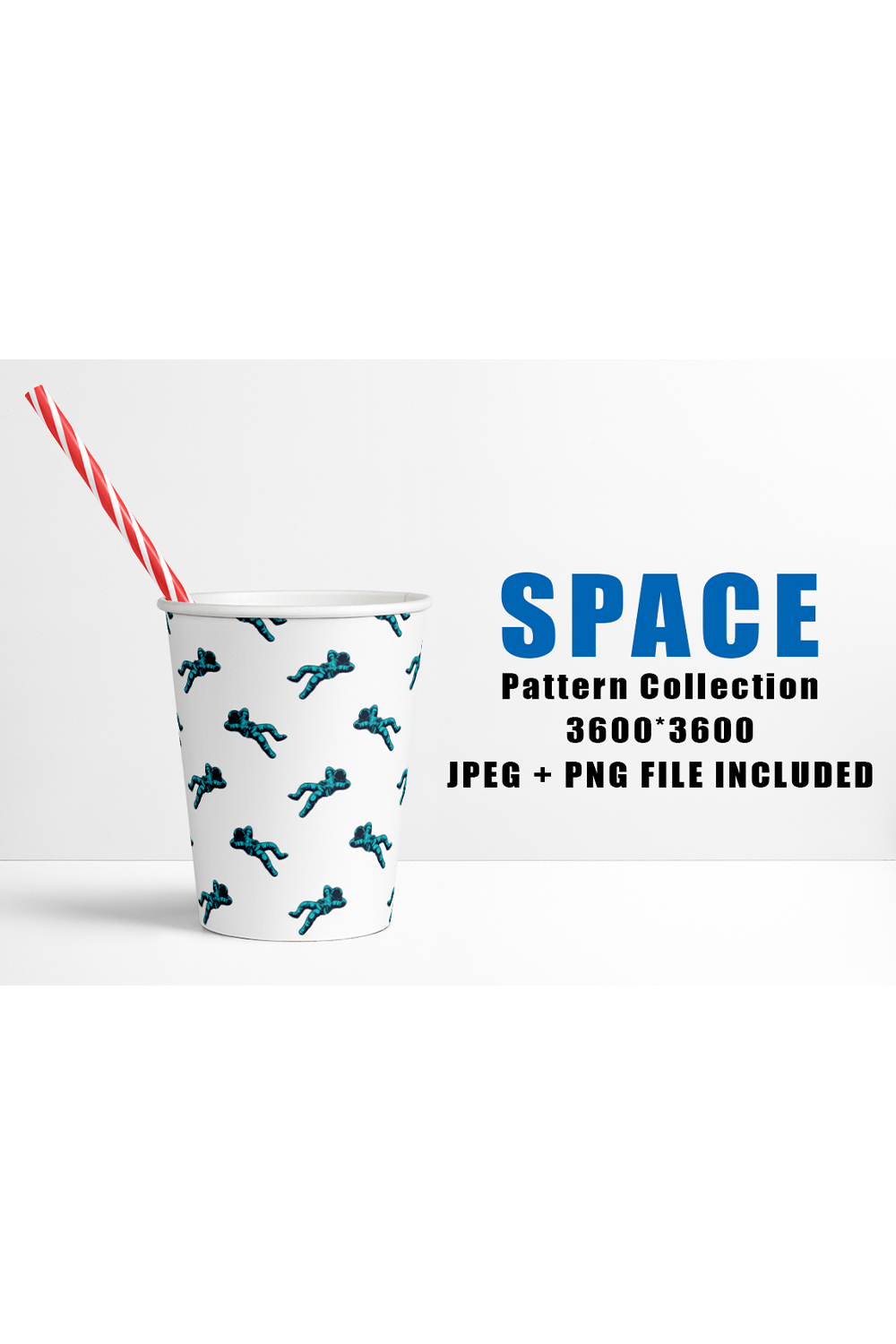 An image of a paper cup with gorgeous space-themed patterns