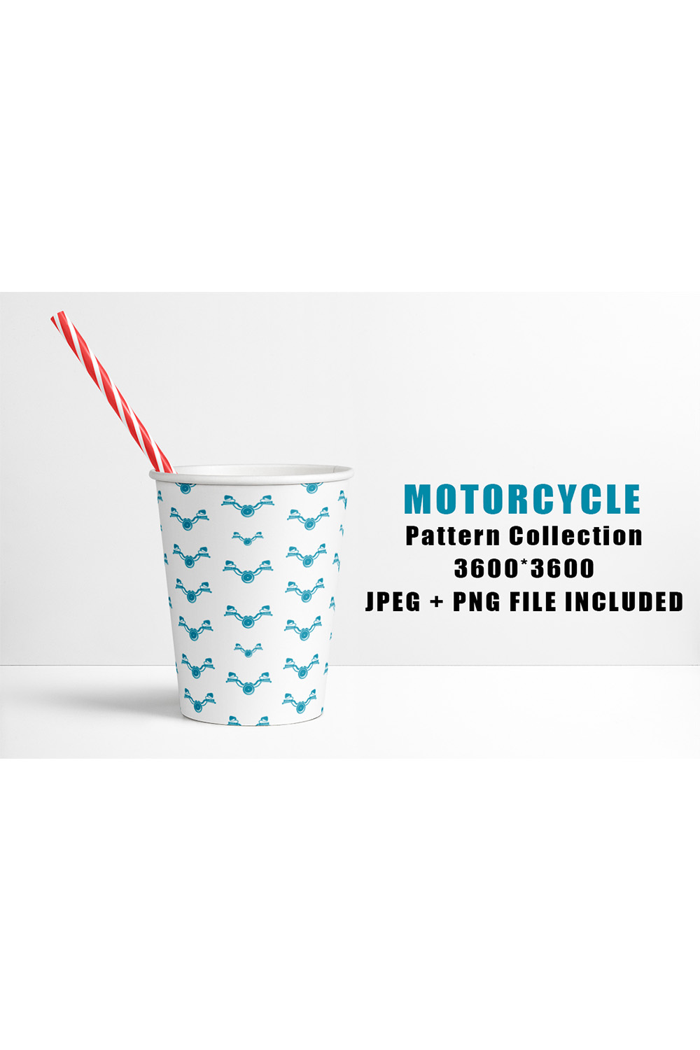 Image of a paper cup with wonderful patterns with motorcycles