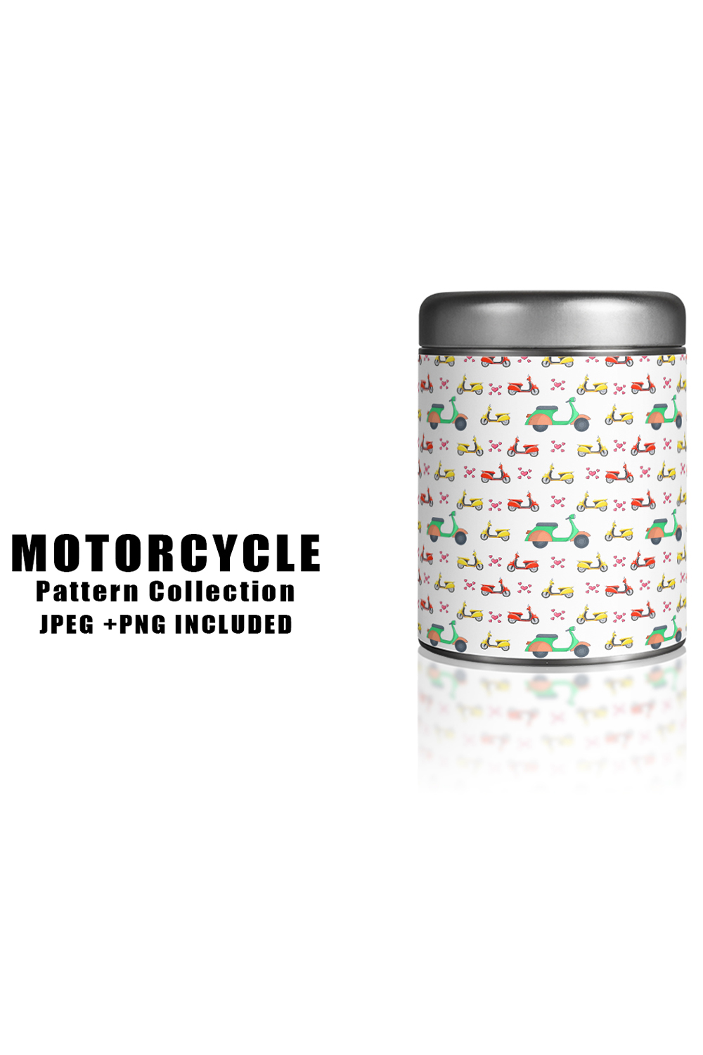 Image of a jar with beautiful patterns with motorcycles