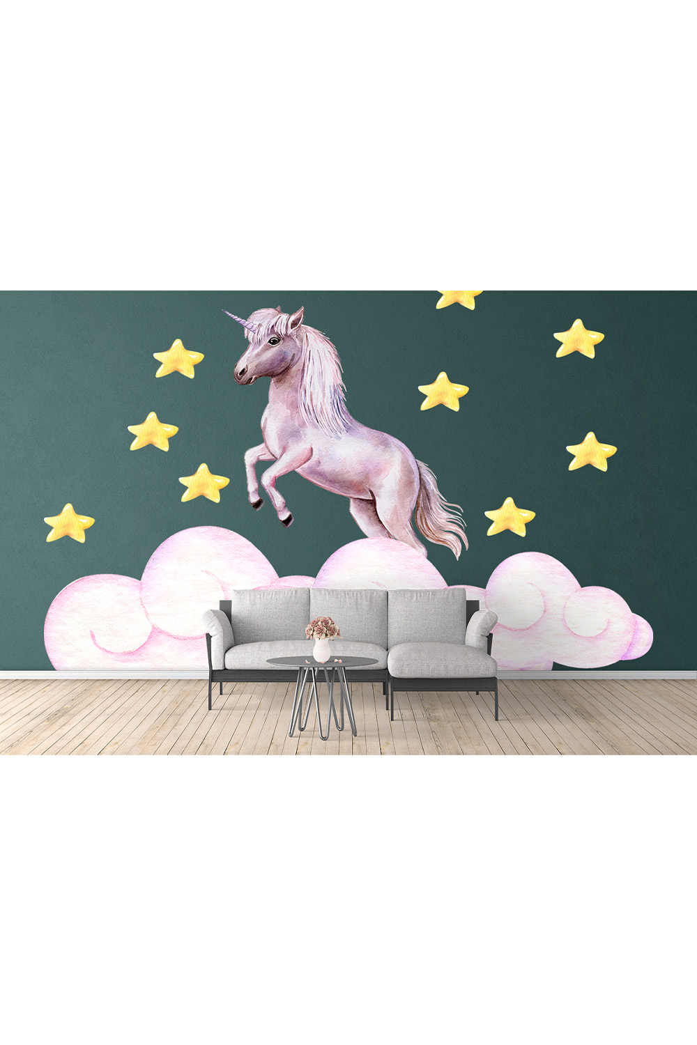 Colorful picture of a unicorn on the wall