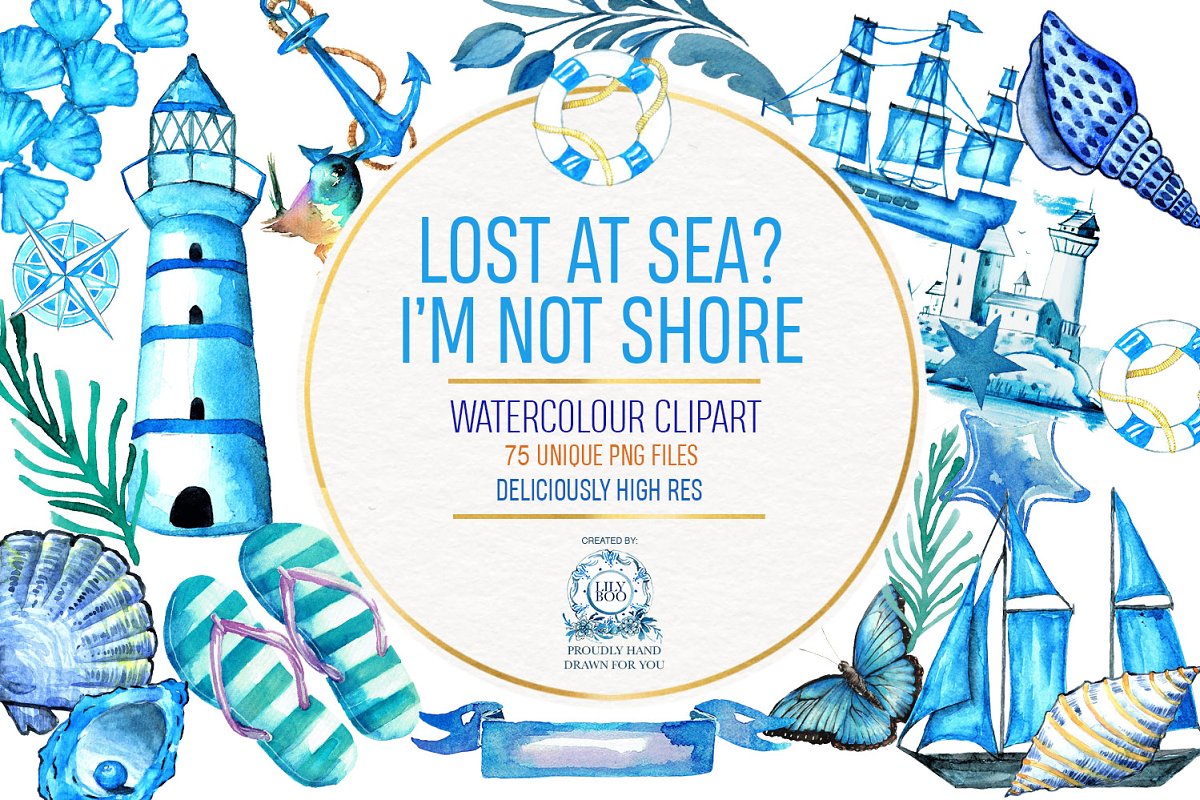 Cover image of Nautical Watercolor Clipart Bundle.