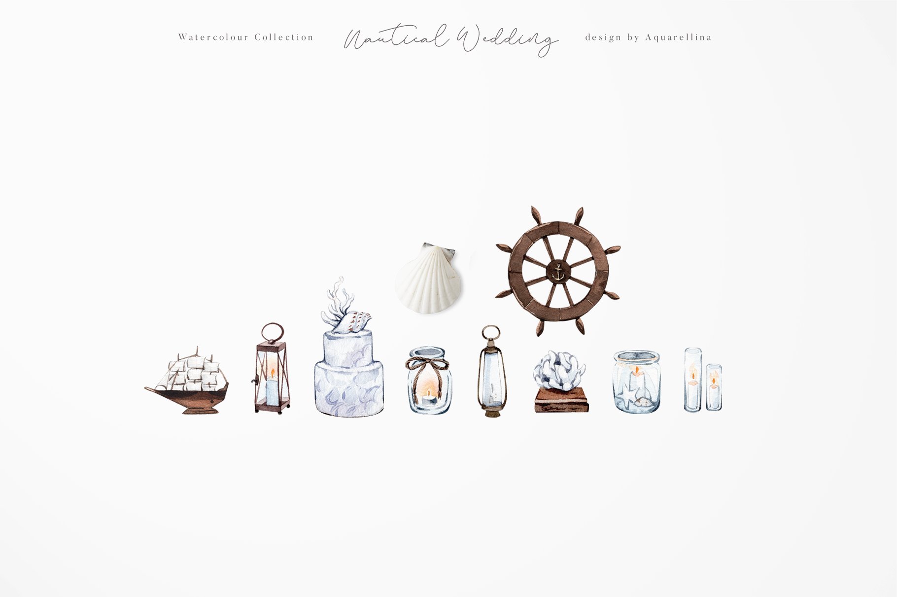 Nautical beach wedding illustrations by Aquarellina.