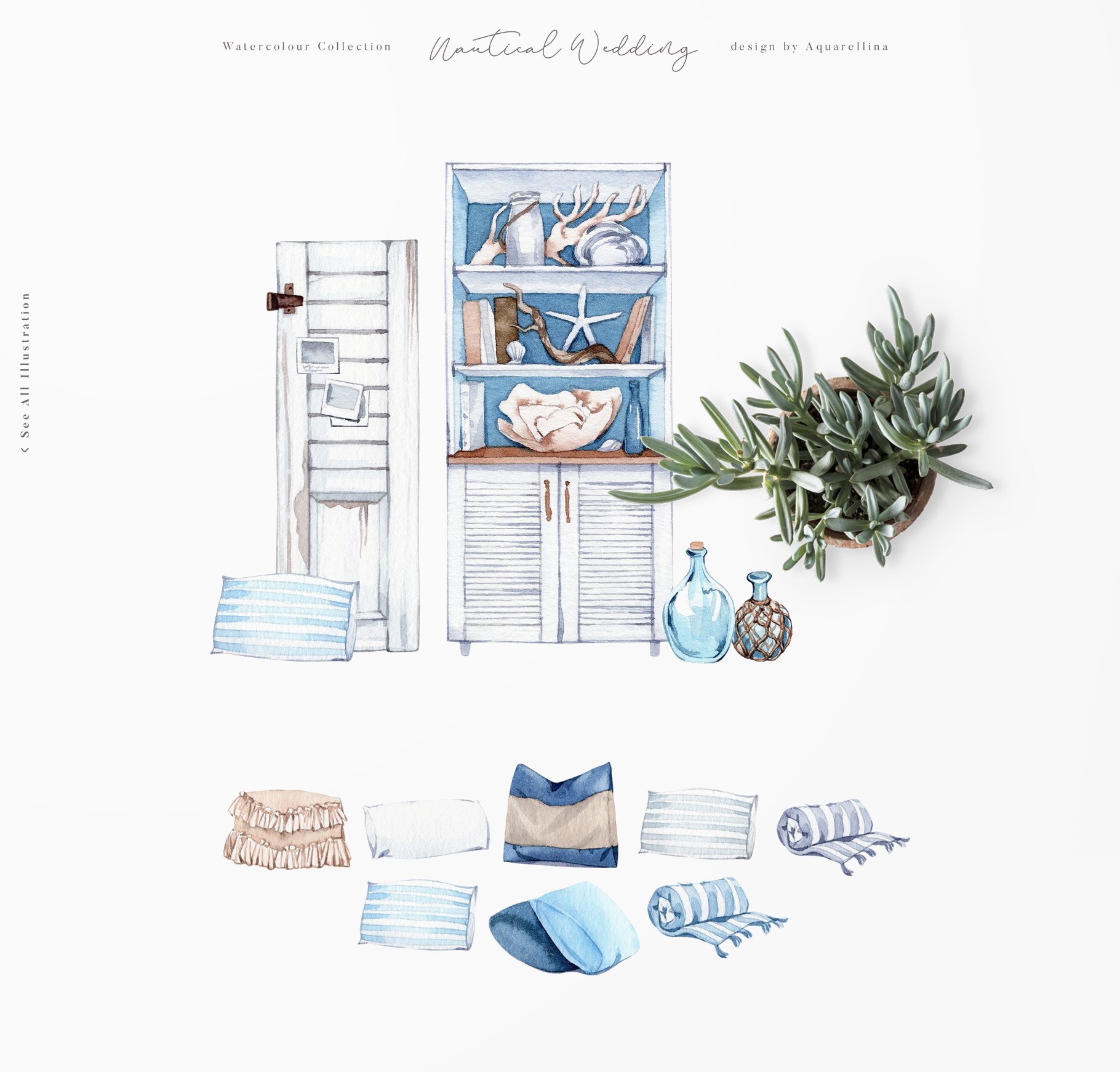 Nautical beach wedding illustrations by Aquarellina.