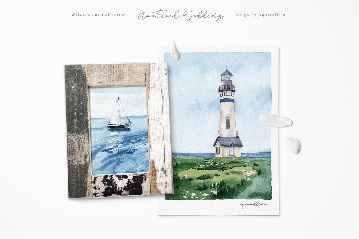 Nautical beach wedding illustrations by Aquarellina.