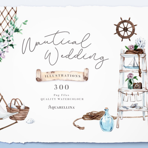 Nautical beach wedding illustrations main image preview.