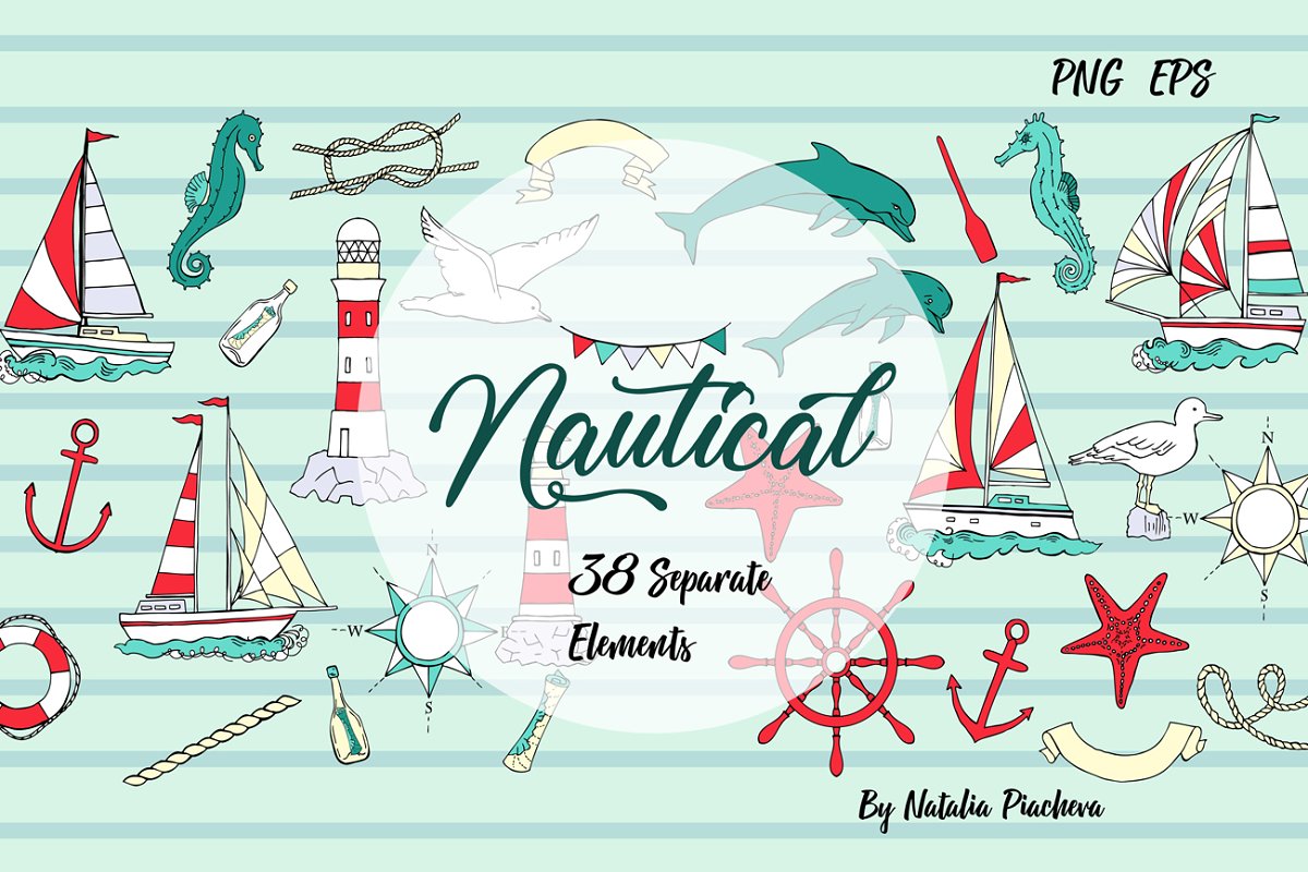 Cover image of Nautical Elements With Ships.