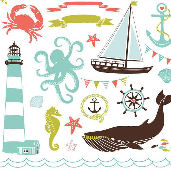 Nautical sea clip art collection main image preview.