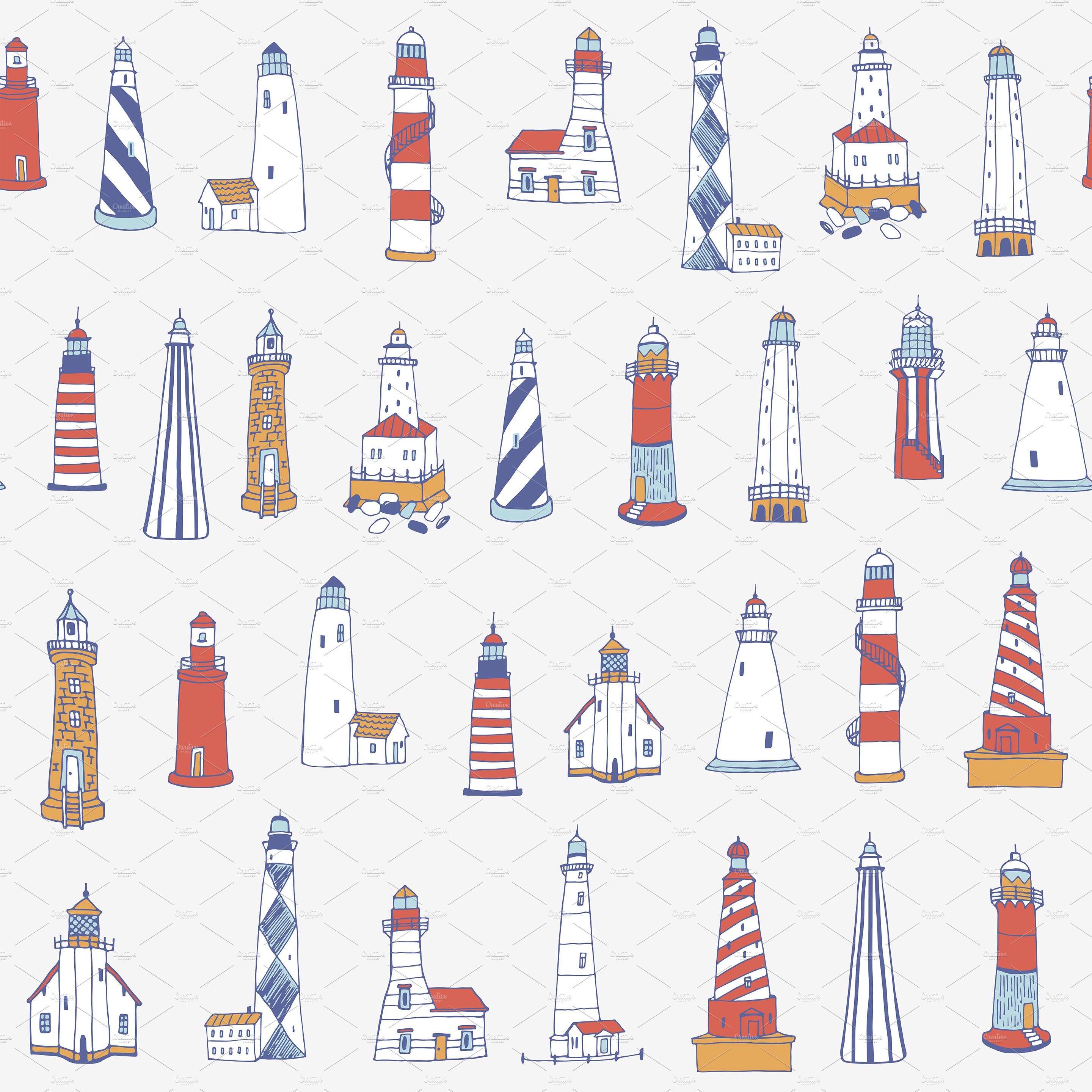 New colorful pattern with lighthouse.