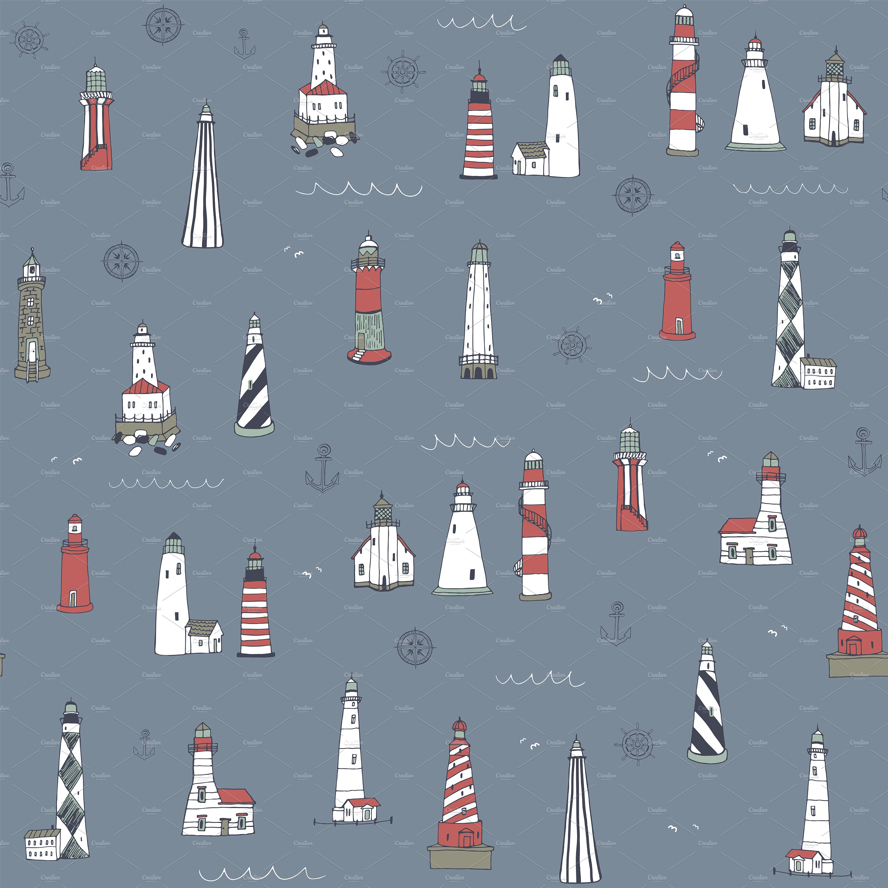 New seamless pattern with lighthouse.