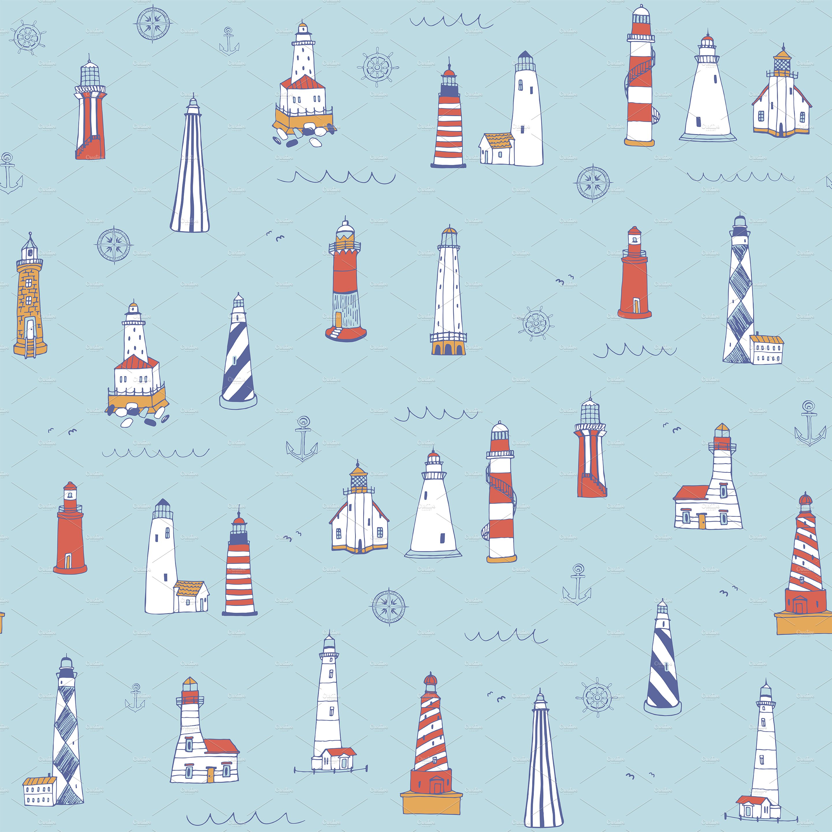New colorful pattern with lighthouse.
