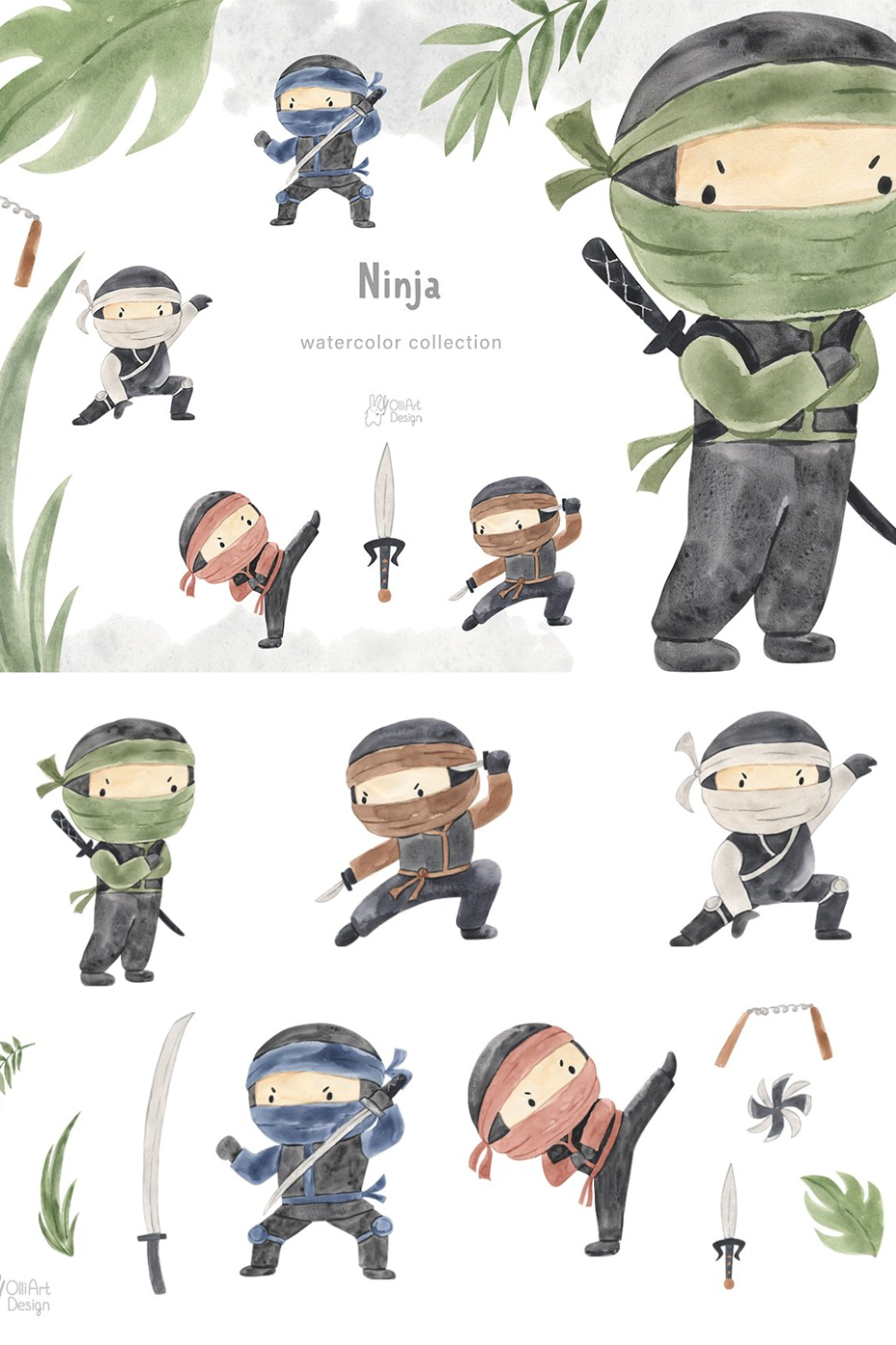 Ninja. Watercolor Clipart - Pinterest.