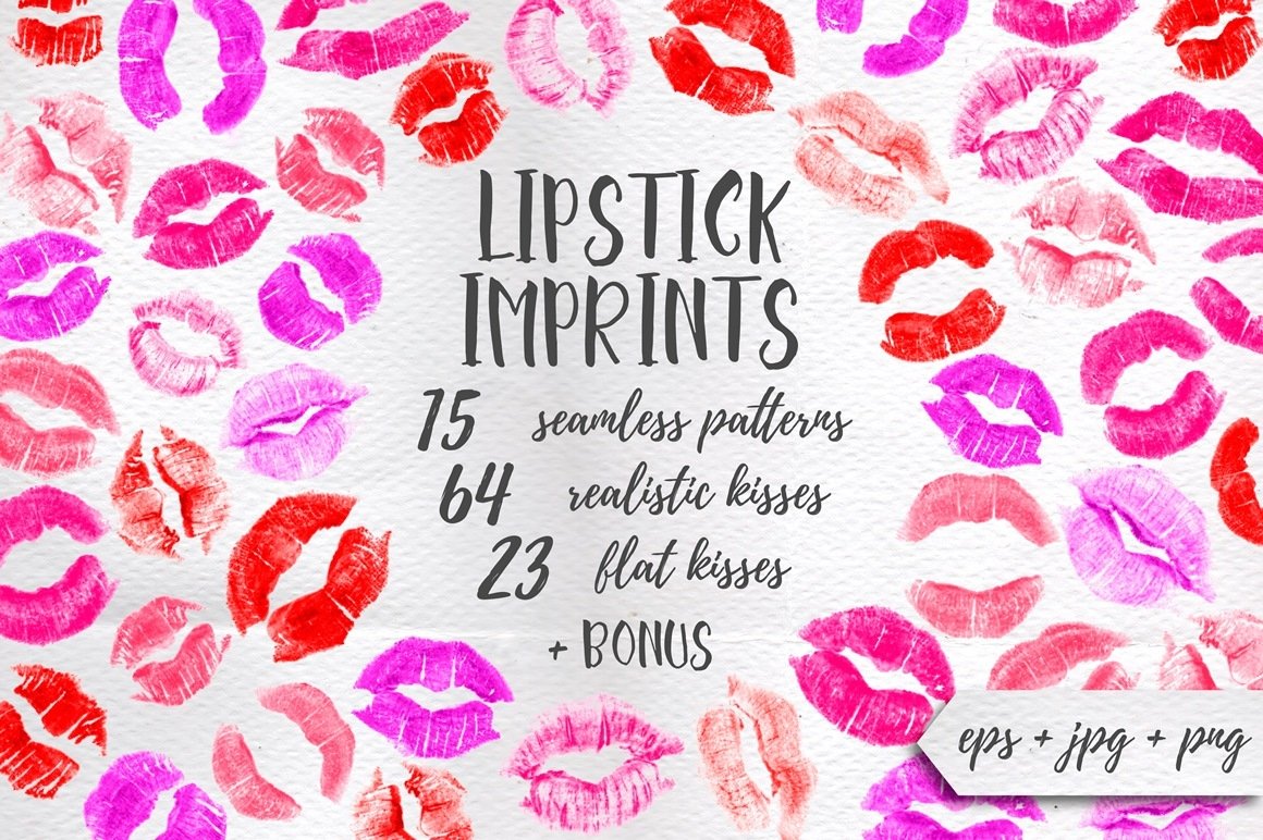 Cover with dark gray lettering "Lipstick Imprints" and different kisses lips on a gray background.