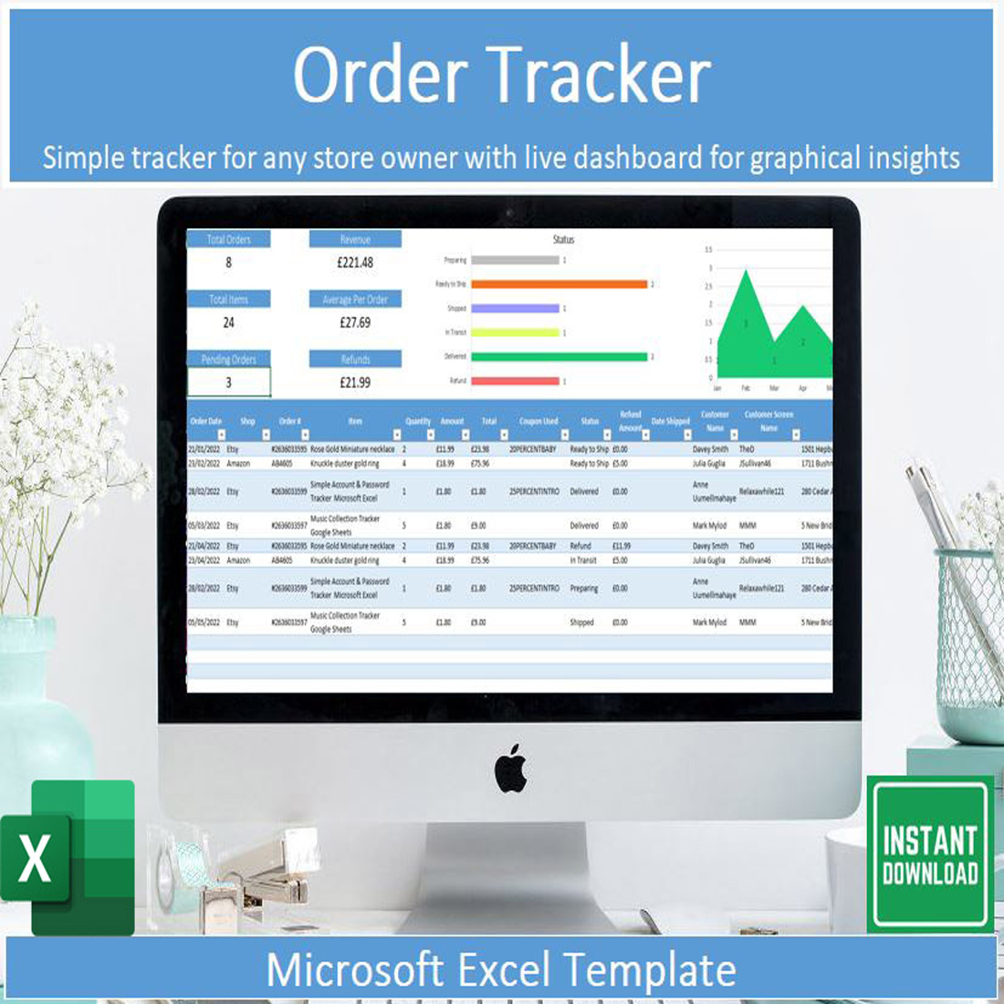 Order Tracker Spreadsheet Template for Microsoft Excel main cover.