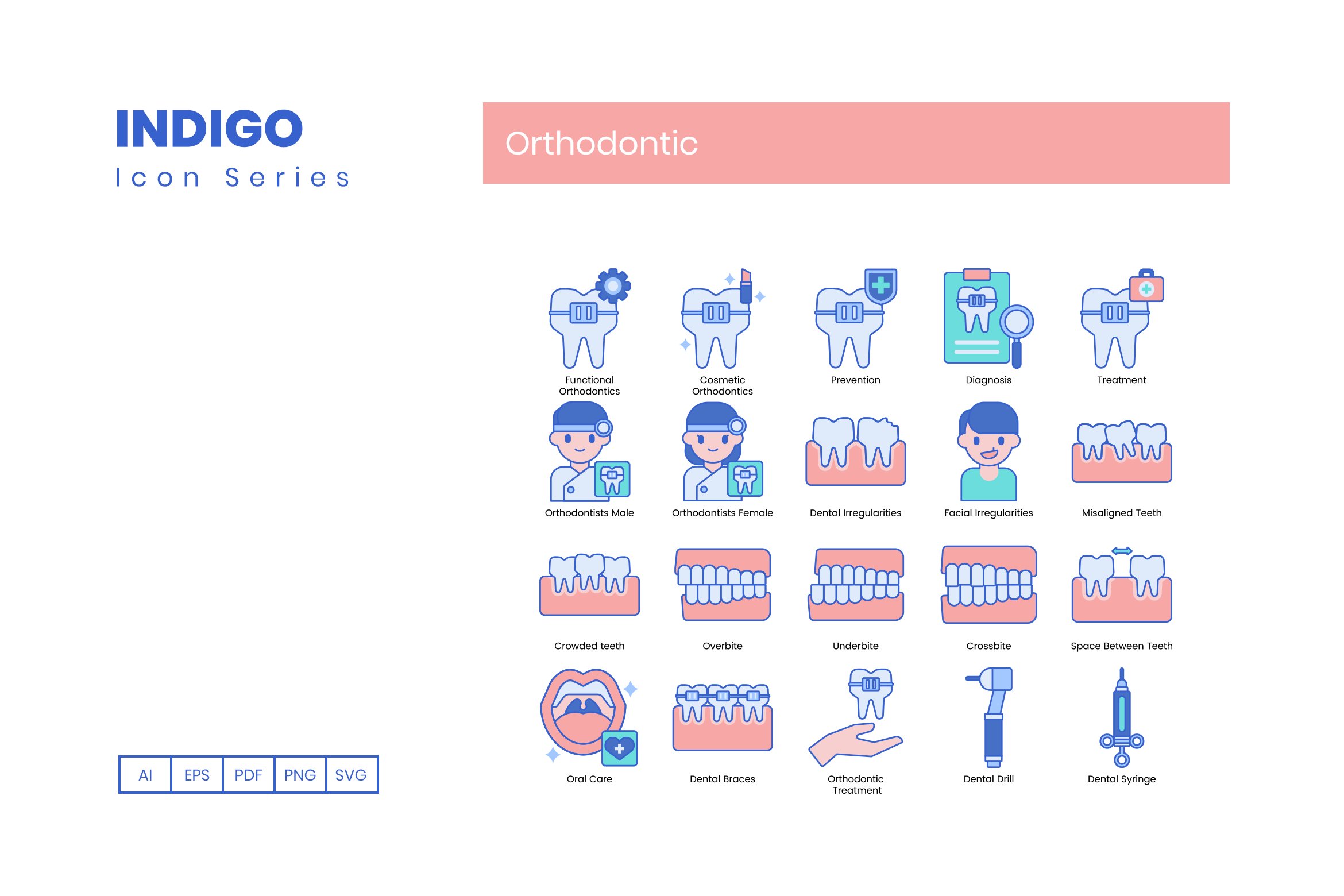 Pastel medical icons for orthodontic industry.