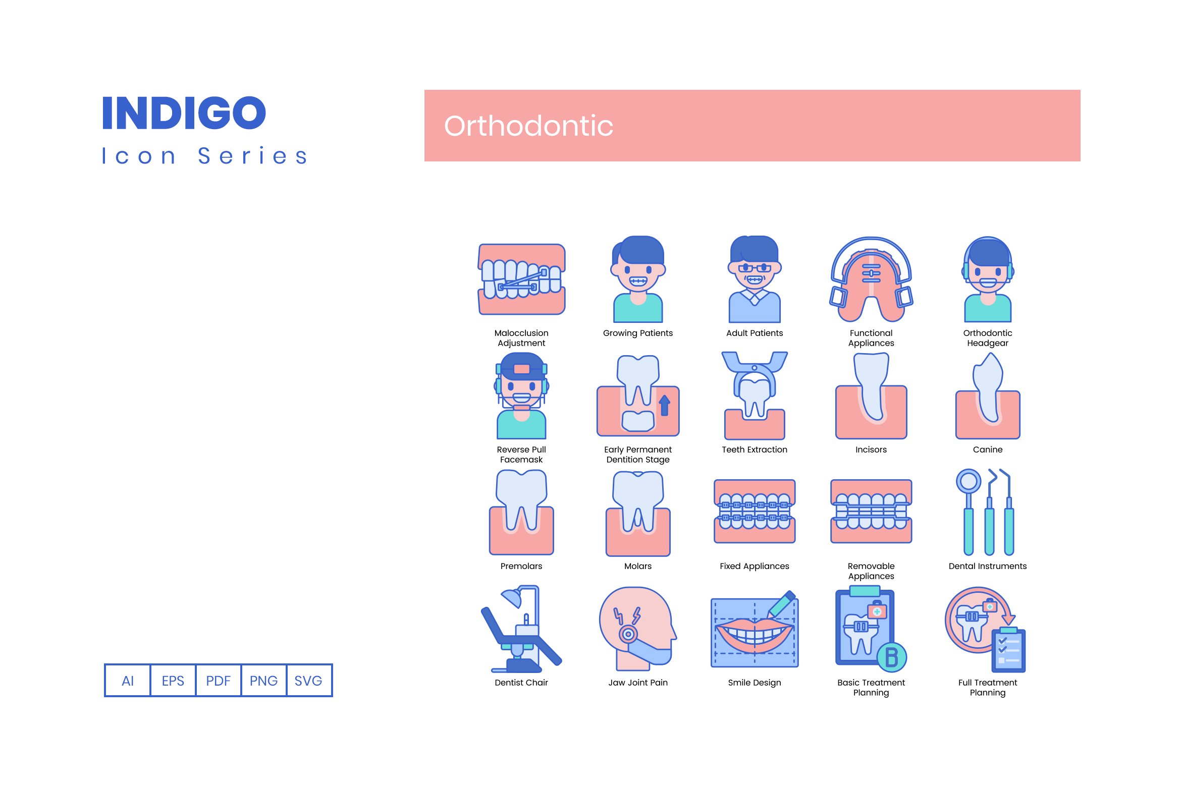 Diverse of orthodontic icons.