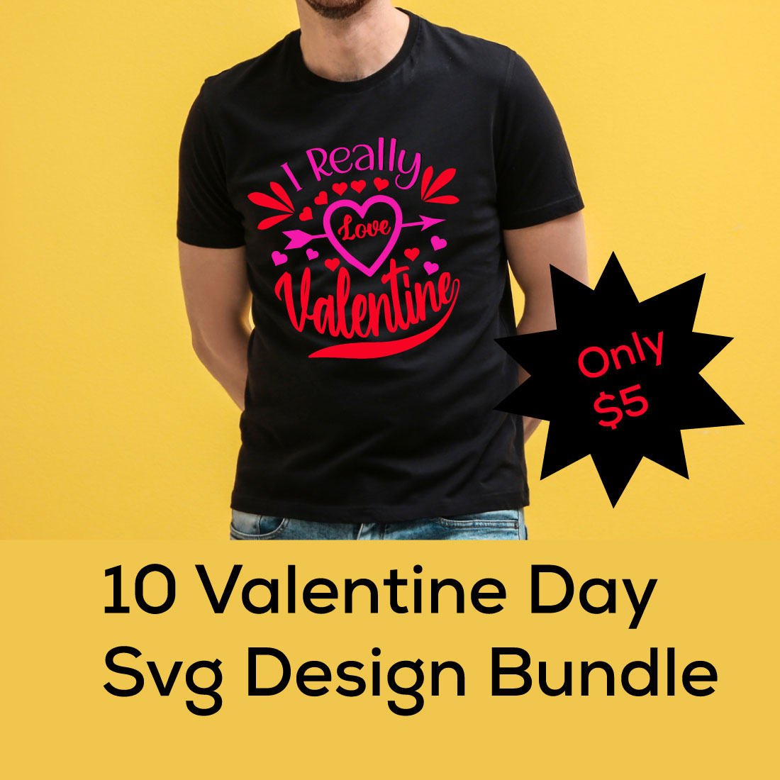 T-shirt Valentine Day SVG Design Bundle cover image.