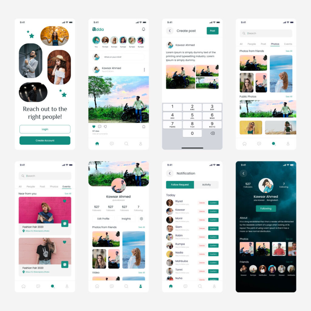 Adda - Social Network Mobile App UI Kit | MasterBundles