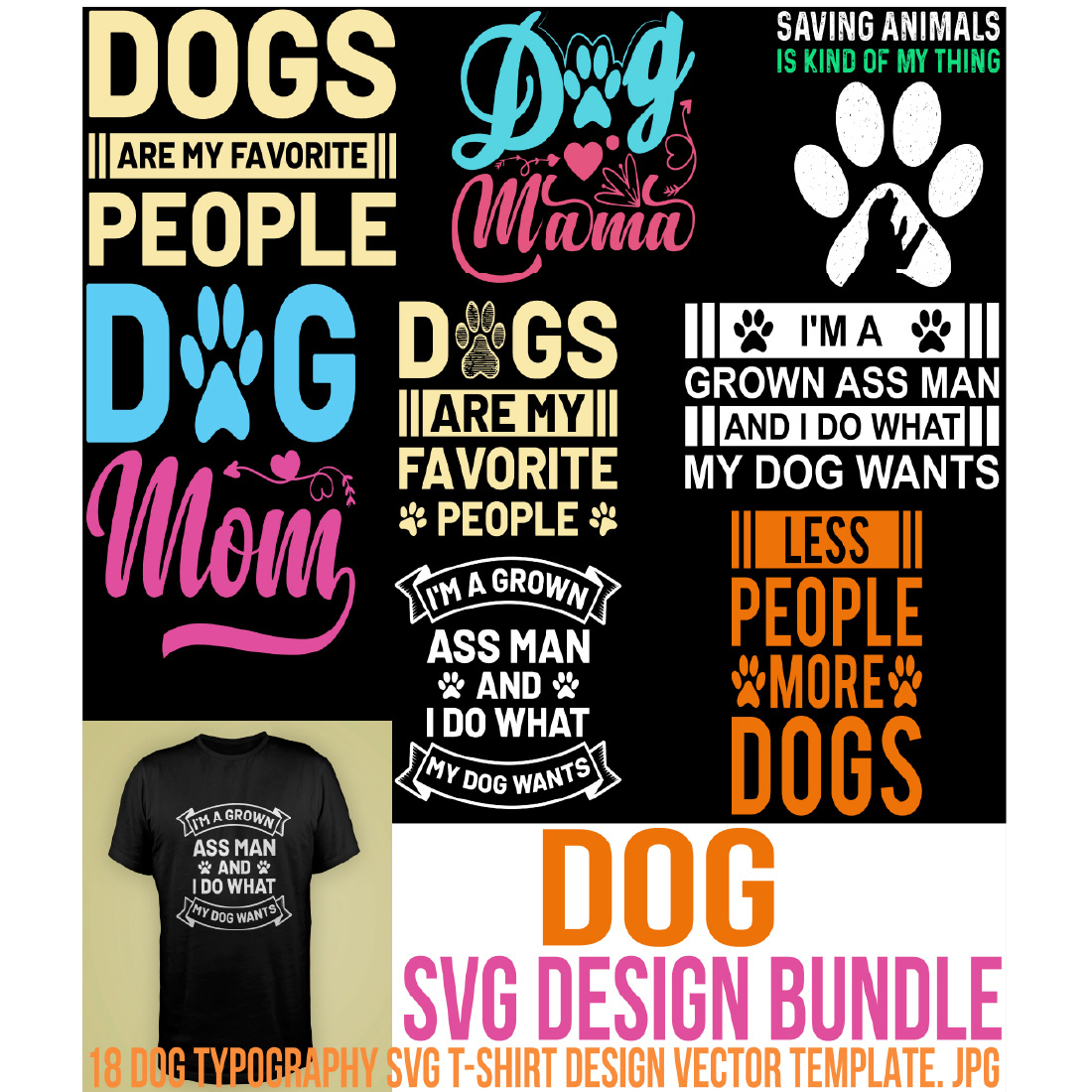 18 Dog Typography SVG Bundle image preview.