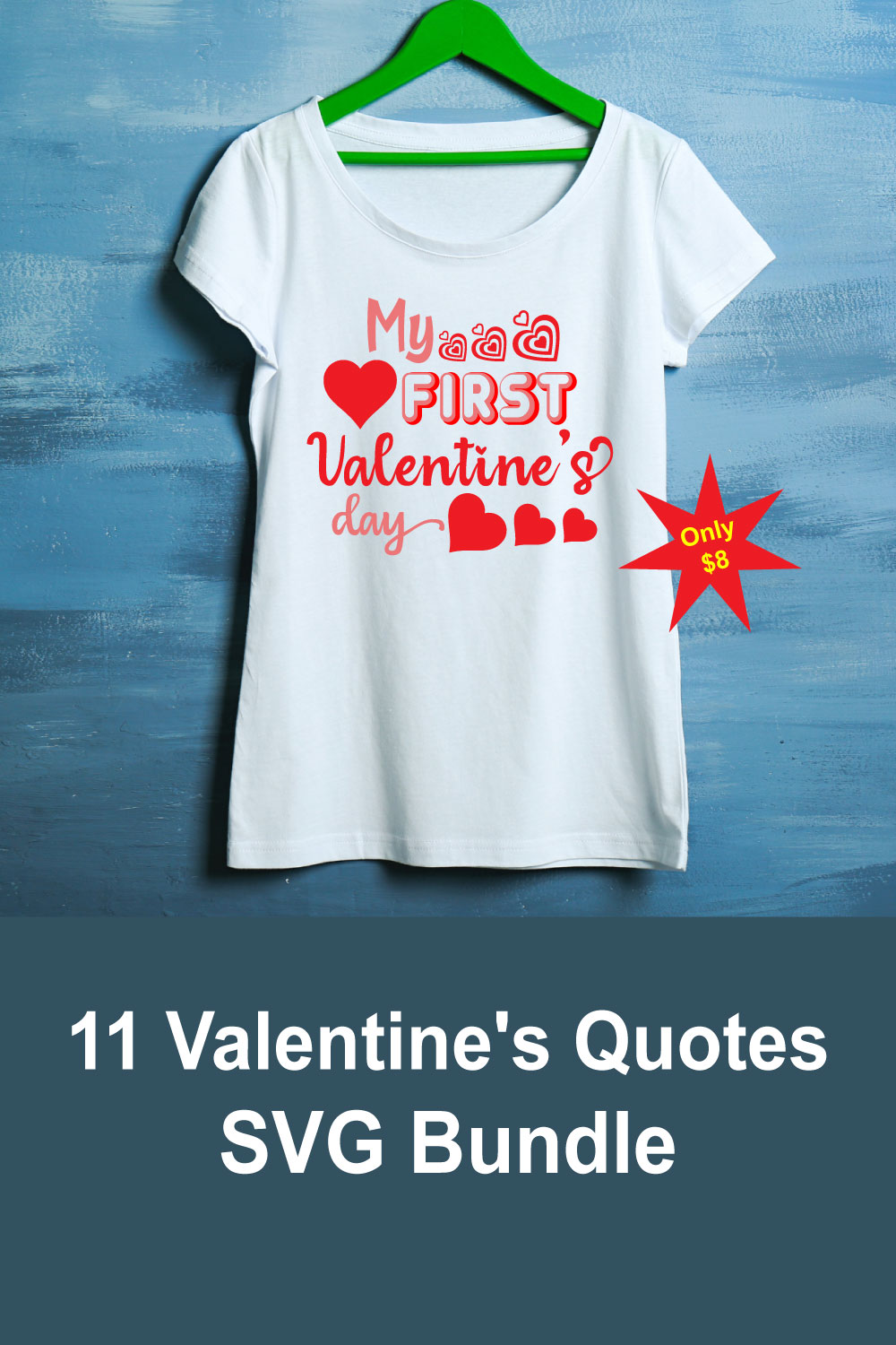Image of a T-shirt with a colorful inscription My First Valentines Day