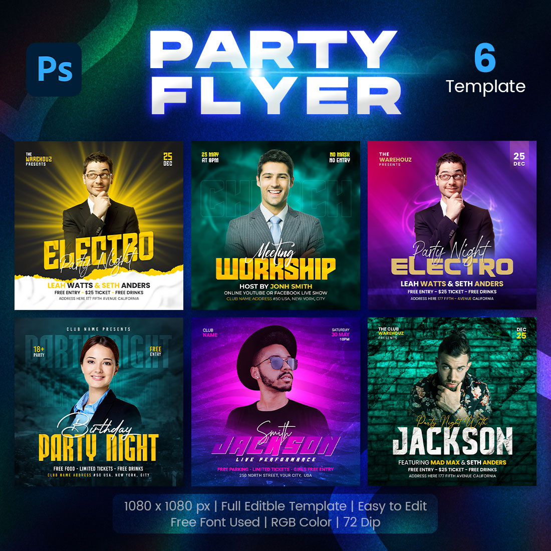 DJ Night Club Party Social Media Post Template Set main cover
