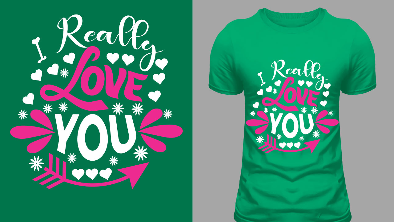 Green t-shirt with pink and white font.