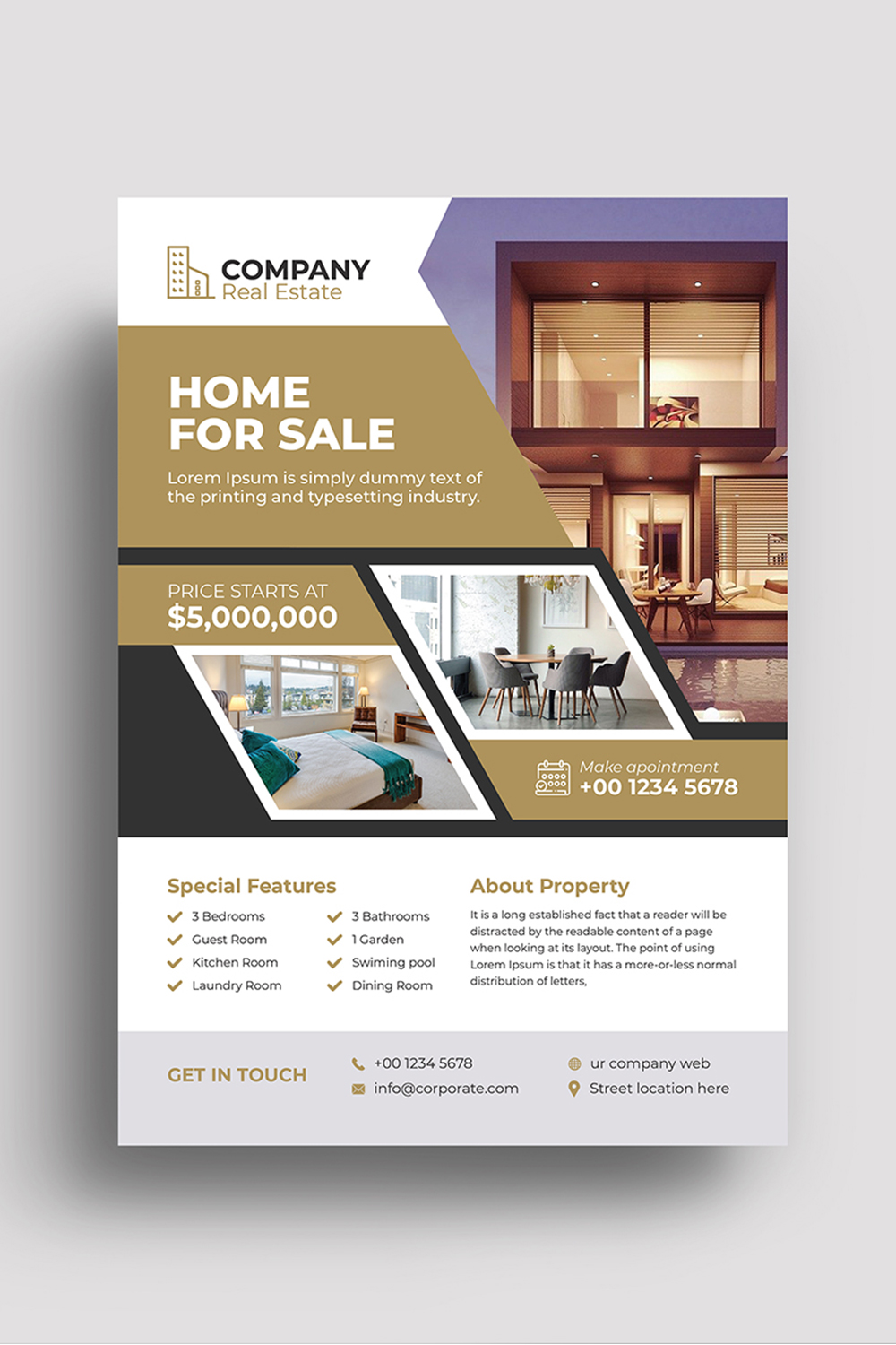 Modern Real Estate Flyer Template pinterest image.