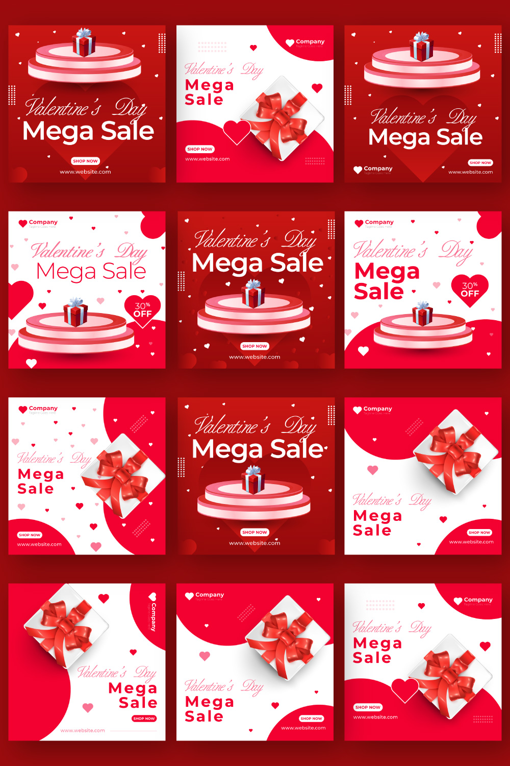 Mega Sale Valentines Day Social Media Post Banner Design pinterest image.