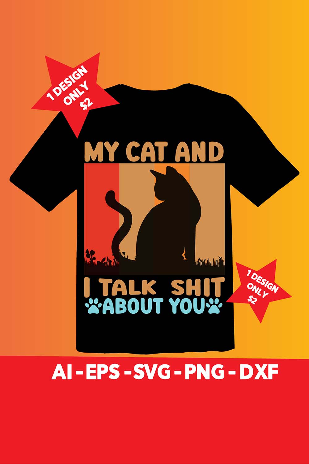 Image of t-shirt with amazing cat silhouette print