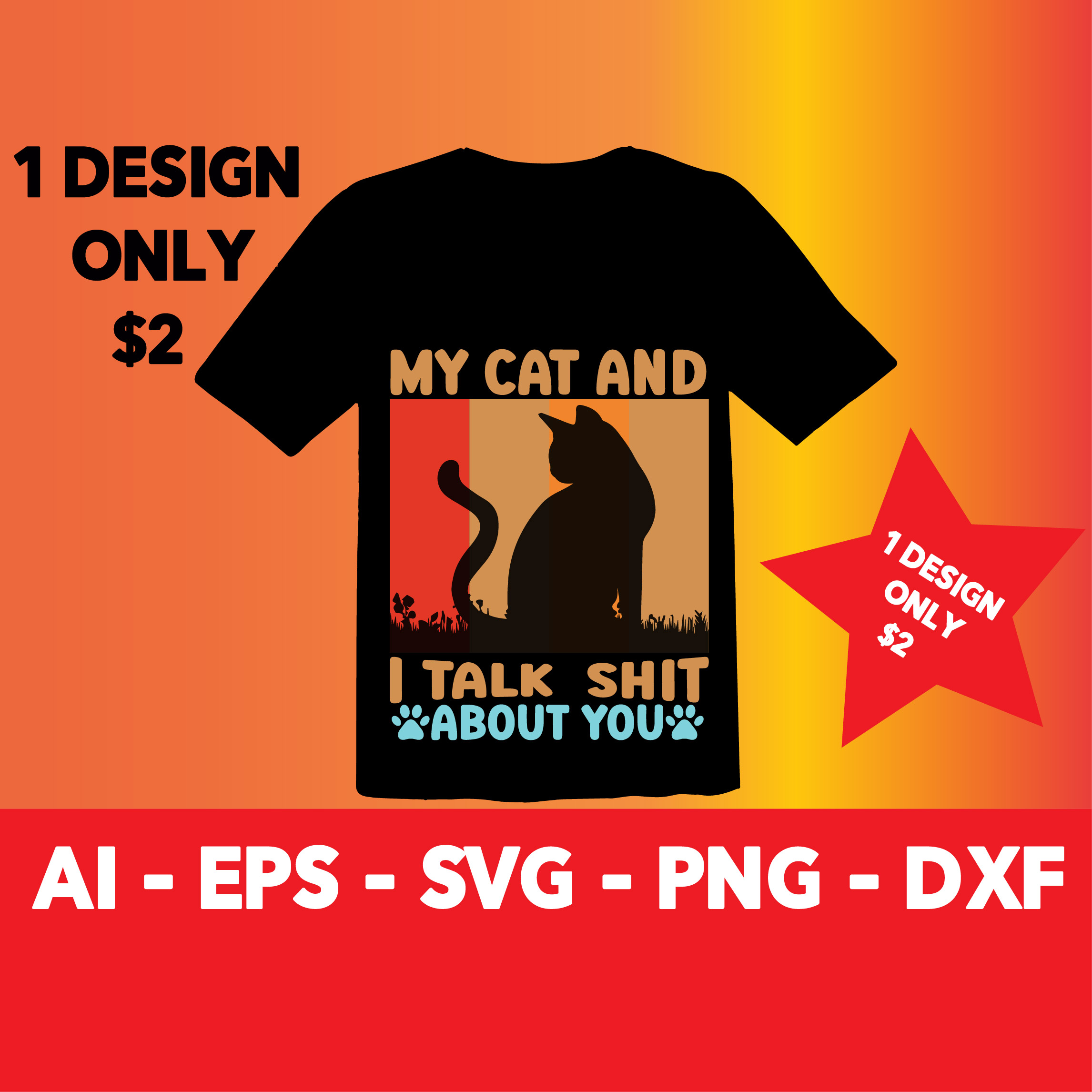 Image of t-shirt with wonderful print of cat silhouette