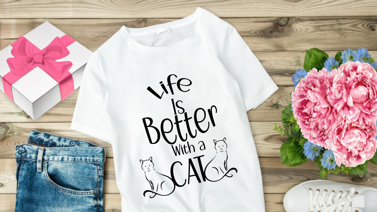 T-shirt Life Better with Cat Design SVG Bundle preview image.