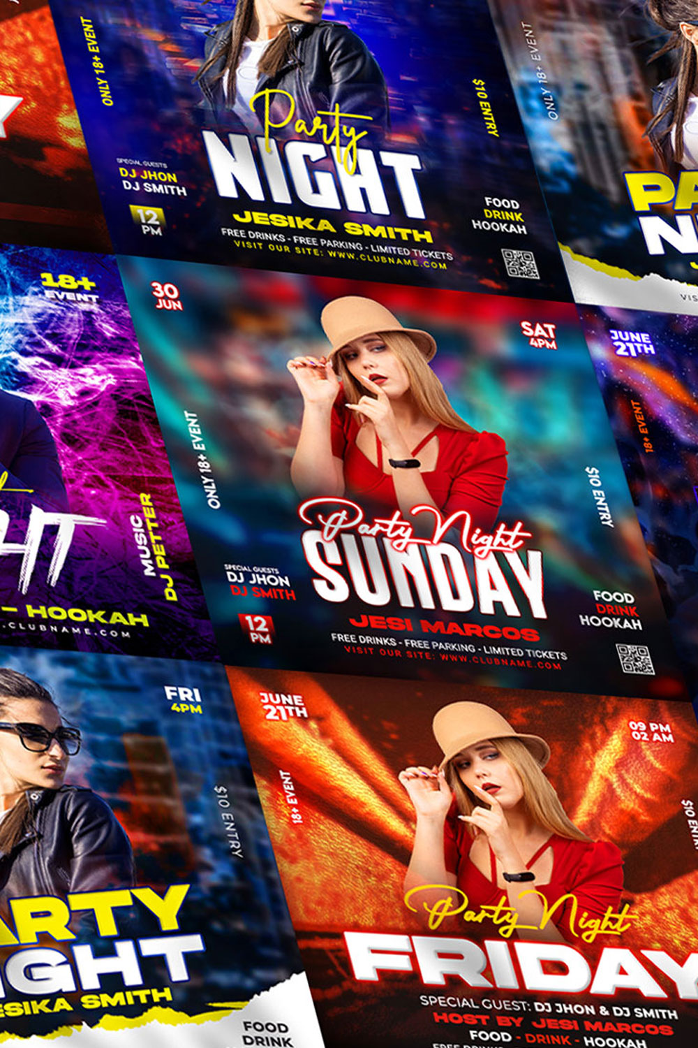 dj night club party flyer social media post and web banner template set pinterest preview image.