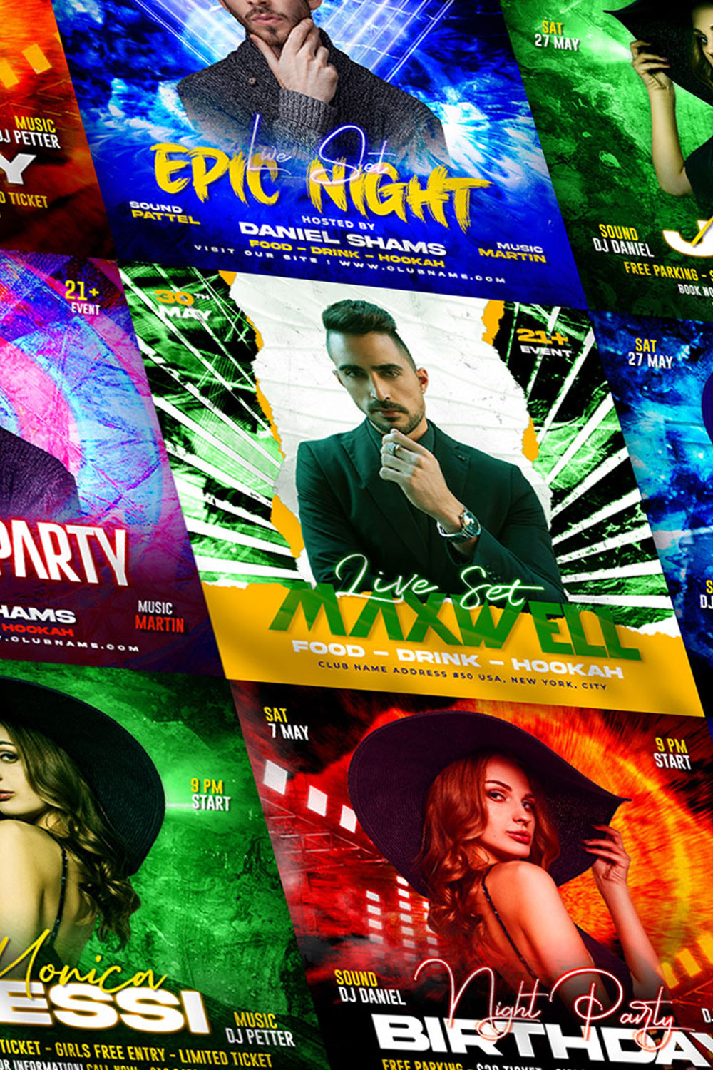 Dj night club jackson party flyer social media post and web banner template set pinterest preview image.