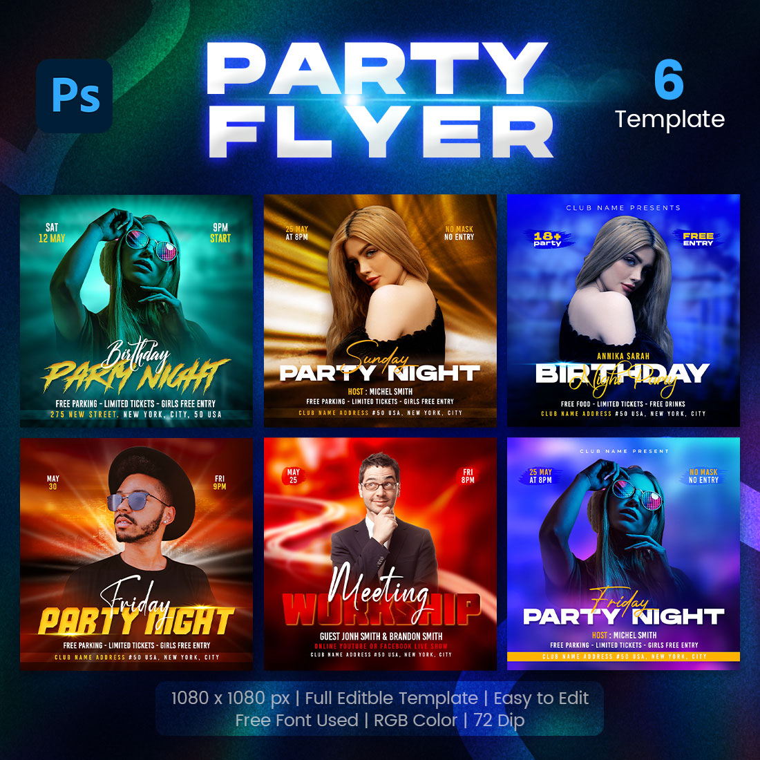DJ Night Club Party Flyer Template Set main cover