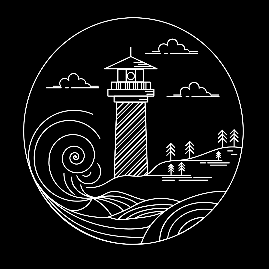 Lighthouse Line Art Style T-shirt Design image preview.