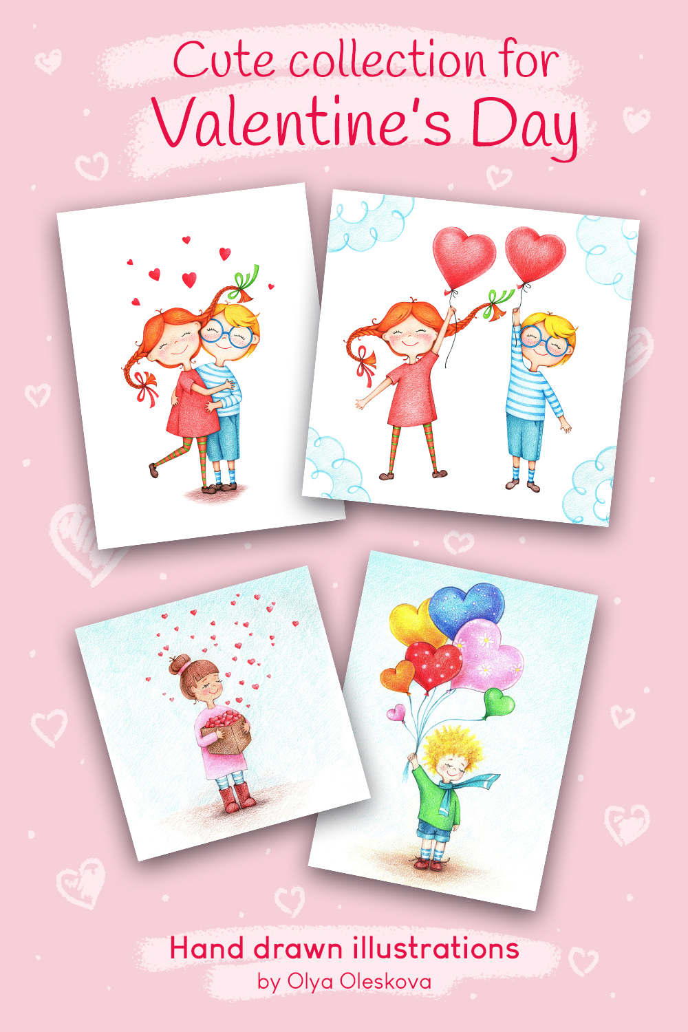 Valentines Day Hand Drawn Illustrations pinterest image.