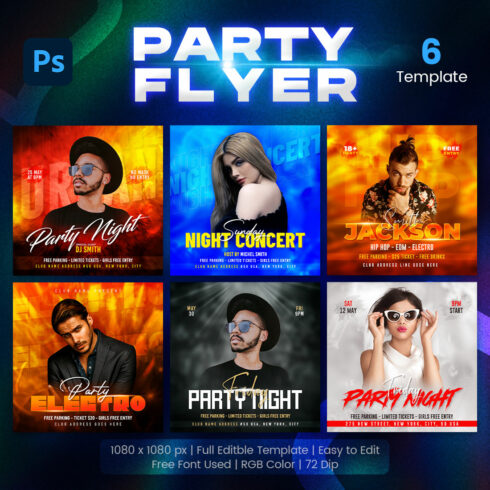 Professional DJ Night Club Party Flyer Template Set main cover
