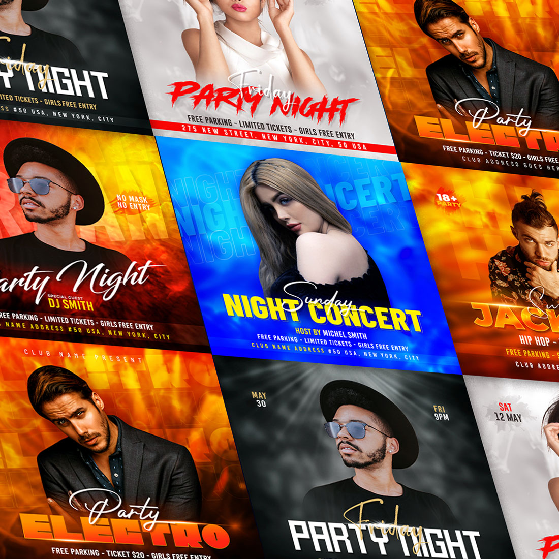 Professional DJ Night Club Party Flyer Template Set cover