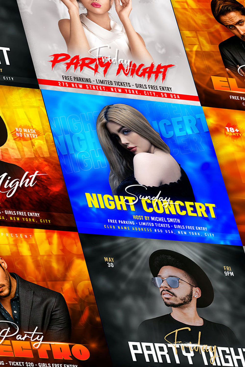 Dj night club party flyer social media post and web banner template pinterest preview image.