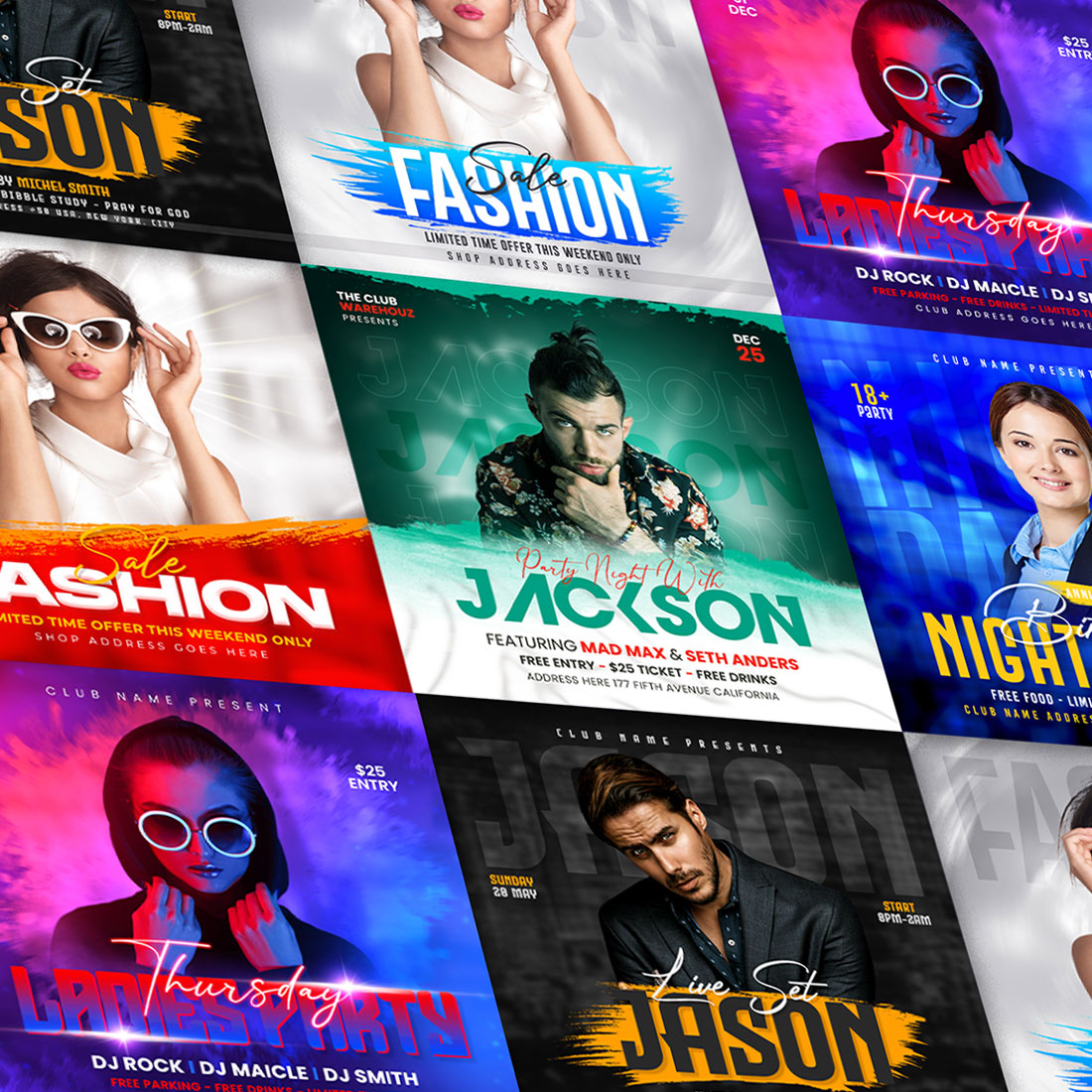 Creative DJ Night Club Party Flyer Template Set cover