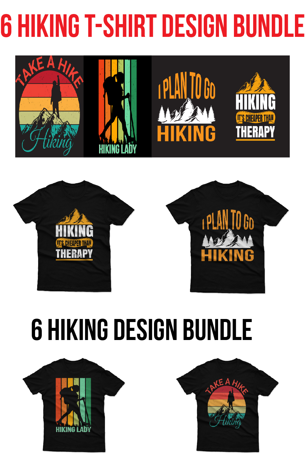 Hiking T-shirt Design Vector Template pinterest image.