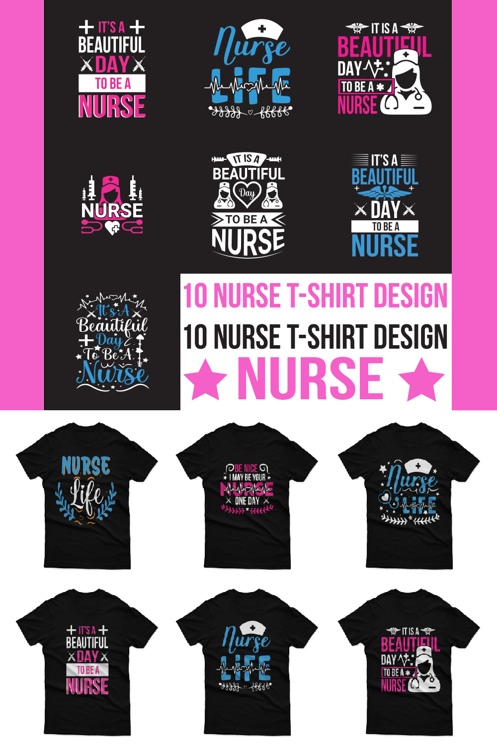T-shirt Nurse Design Vector Template pinterest image.